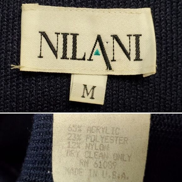 Vintage 80s Navy Blue Gold Crest Knit Nautical Collared Preppy Cardigan Sweater - Picture 5 of 7